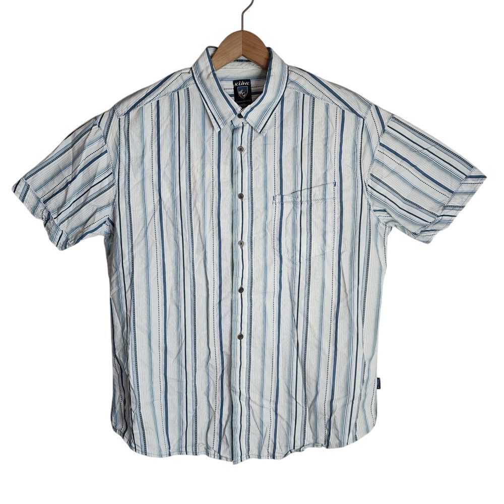 Kuhl Button Up Shirt Men's‎ Large Suncel Striped Short Sleeve Hiking Outdoors